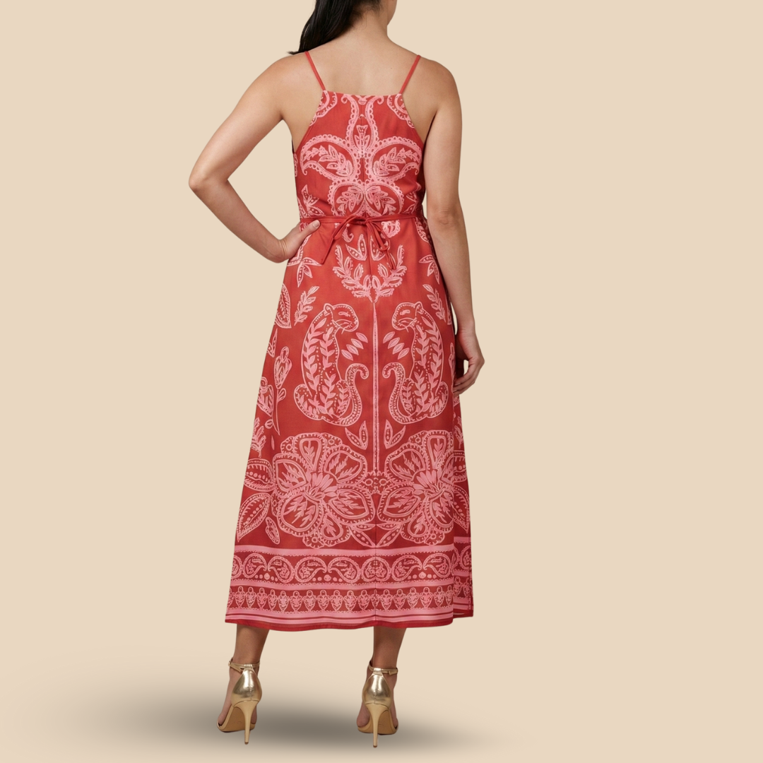 Vestido Halter Midi Rubor Dorado