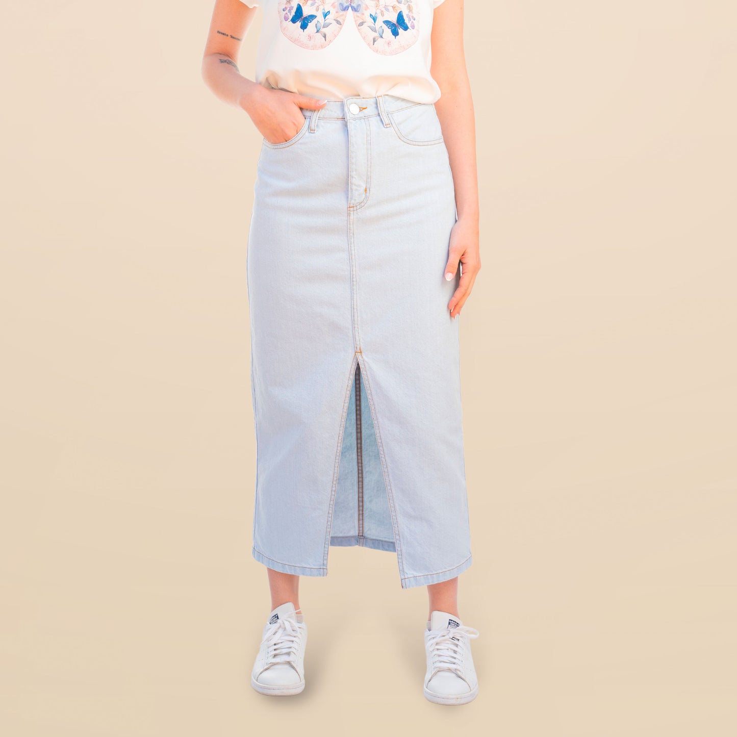 Falda Midi Azul Lavado