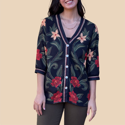 Camisa Gabriela Jardín En Medianoche