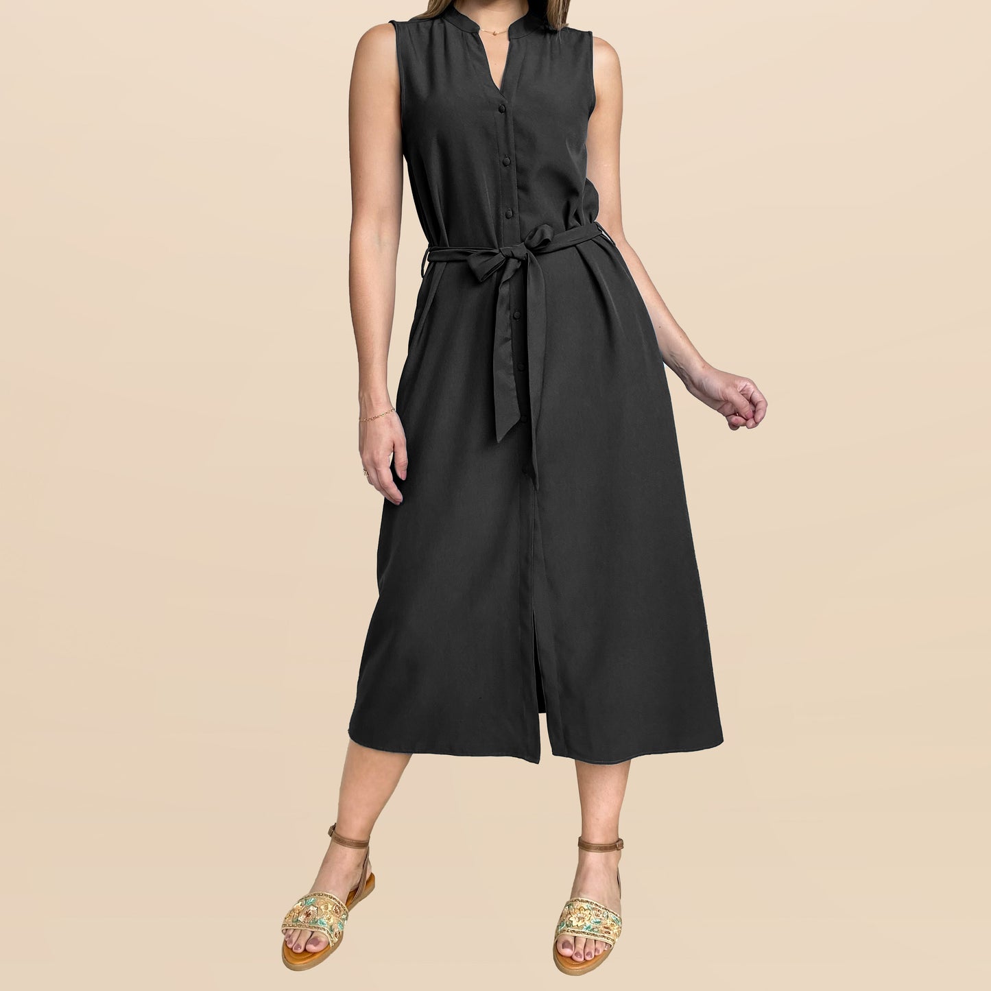 Vestido Camisero Liso Negro