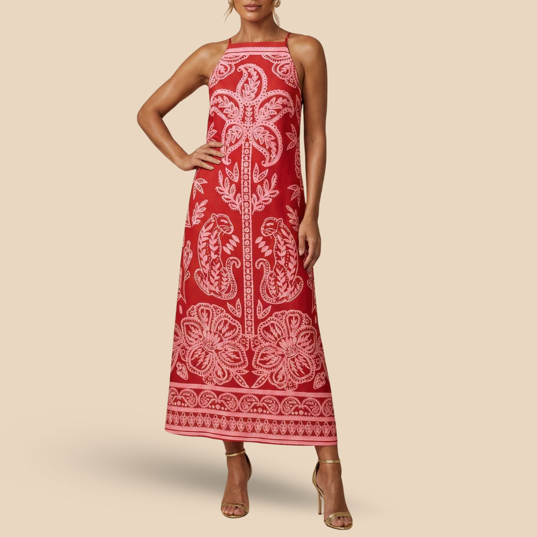 Vestido Halter Midi Rubor Dorado