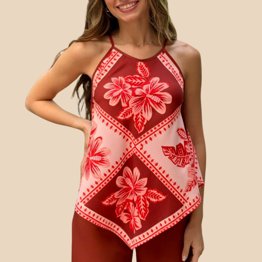 Blusa Rombo Flor Carmesi