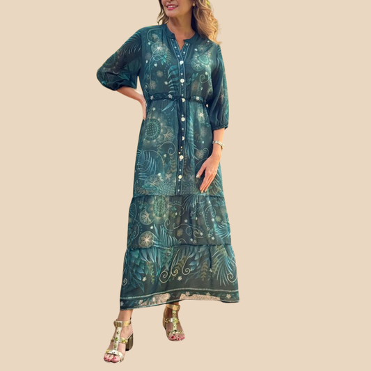 Vestido Coral Selva Bordada