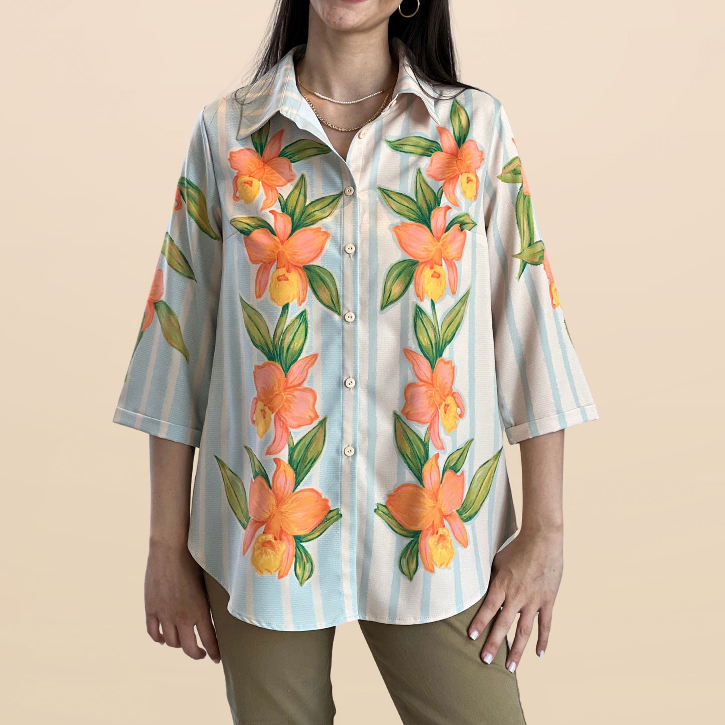 Camisa Monica Orquideas Acuarela