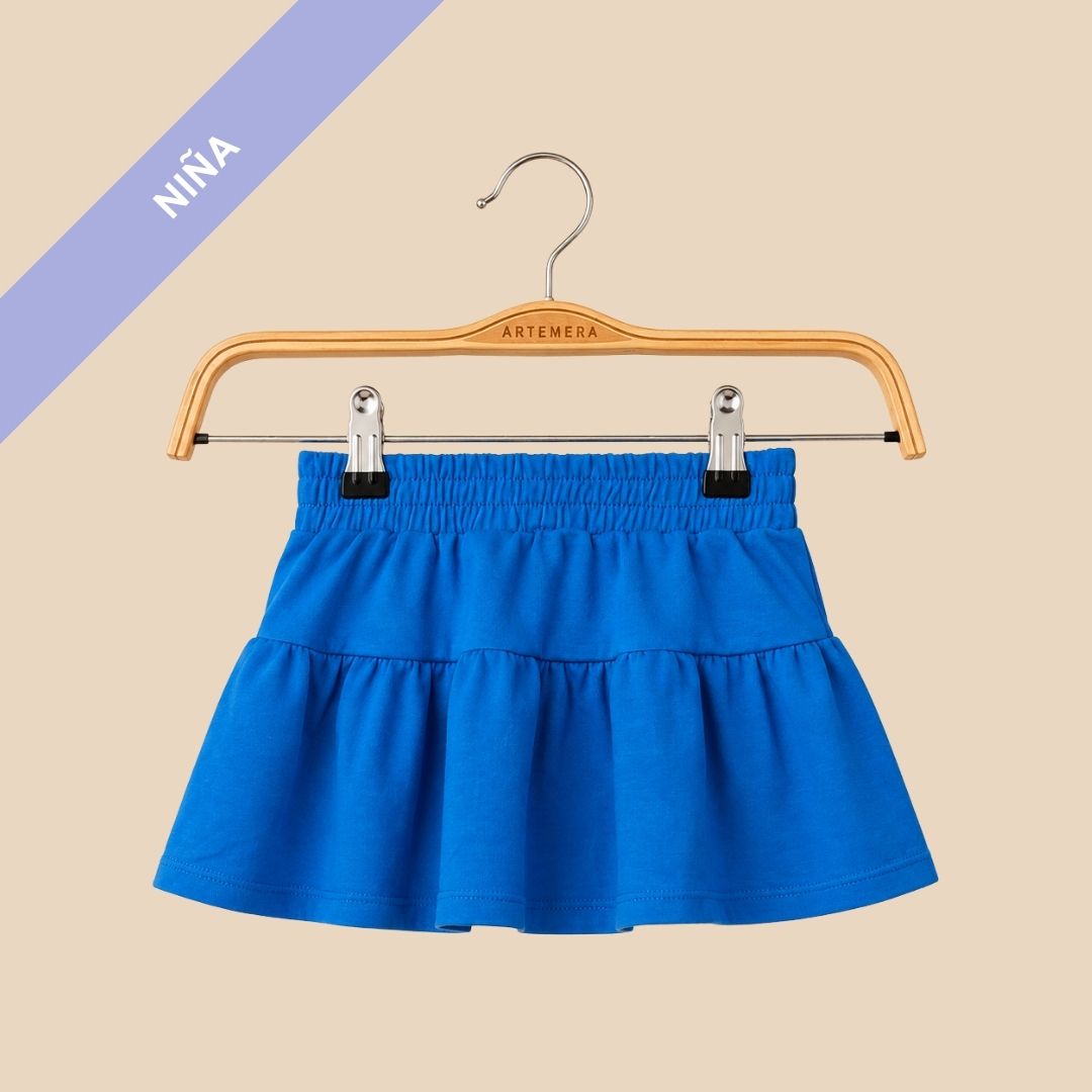 Short Pollera Flor Celeste