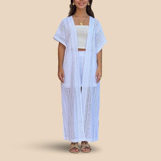 Kimono Largo Blanco Tejido