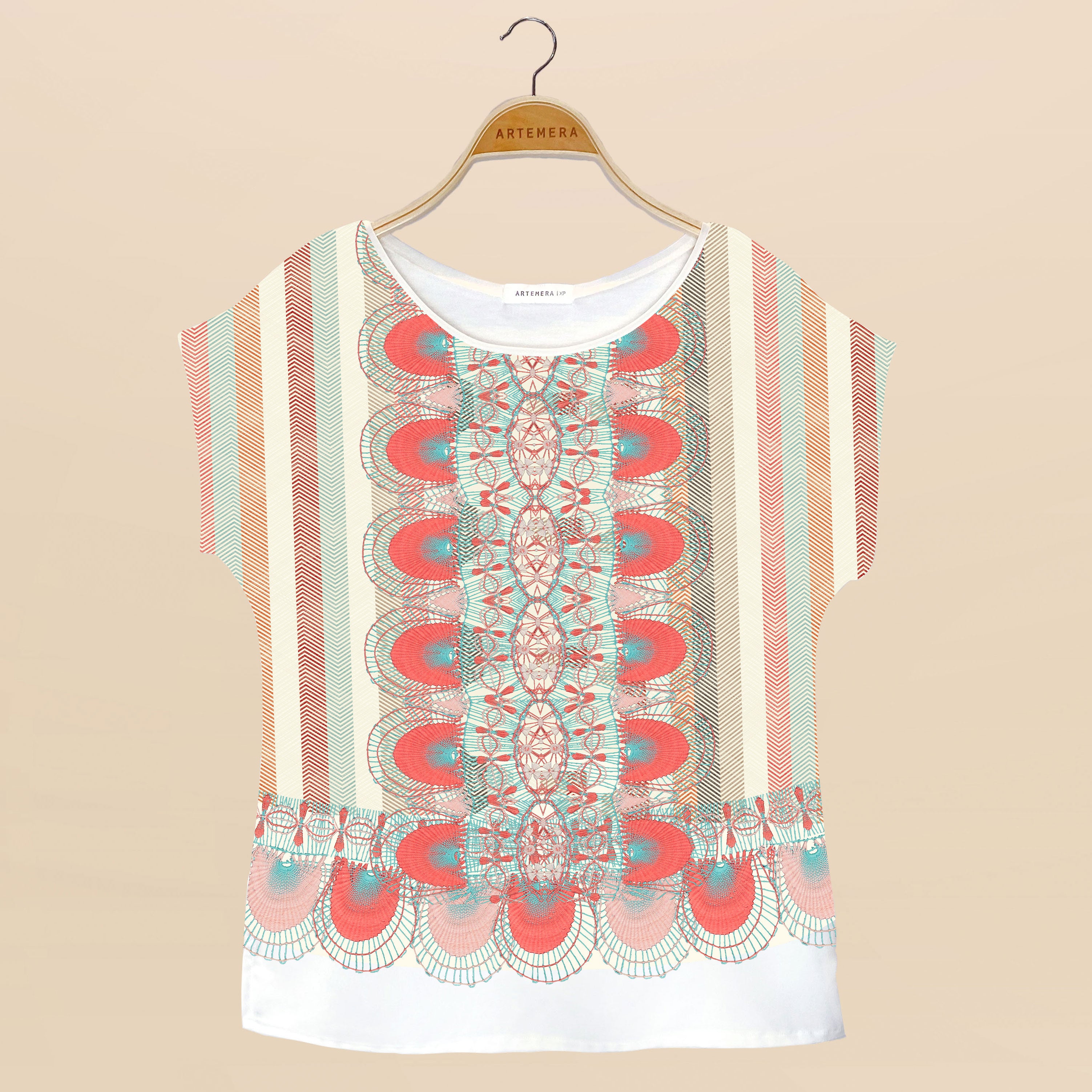 Blusa Artemera - Estampado Ñanduti Coral