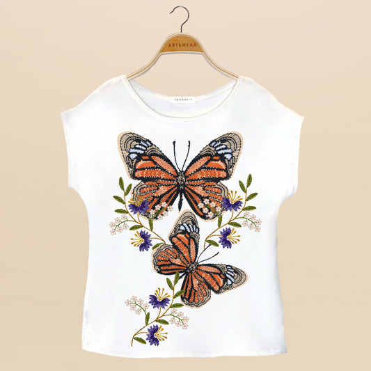 Artemera Mariposa Naranja con Flores